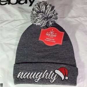 Gray naughty or nice Christmas holidays Christmas winter hat cap